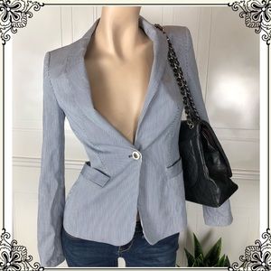 Zara Basic Blue & White Striped Blazer Size Small